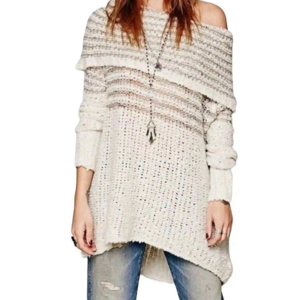 Free People Engineer Stripe Cowl Neck Sweater Size Medium